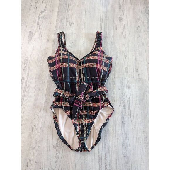 Hermoza Halle One Piece Plaid Swimsuit Women's size 10 black modest - Picture 2 of 10
